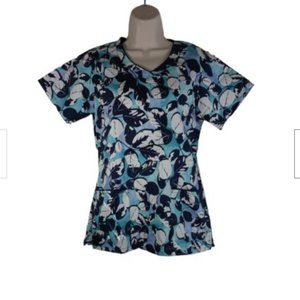 White Swan Bio Womens Scrub top Size XS Leaf Reflections Cotton Flower Print